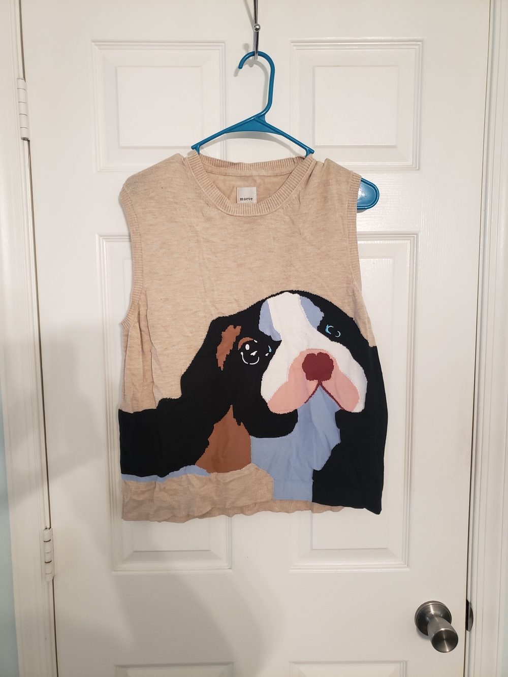 Anthropologie Beige Sleeveless Dog Motif Sweater Vest